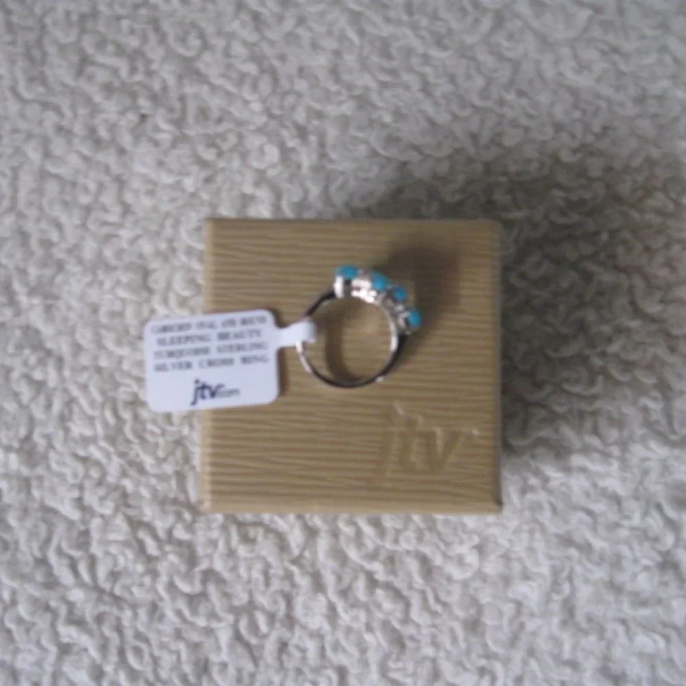 Cabochon Oval & Round Sleeping Beauty Turquoise Sterling Silver Cross Ring